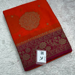 Premium Khadi Geogrette with Rich Pallu (Premium, Butti, Flower Rich border, Coco Zari)