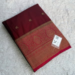 Trending Color Coffee Brown with Cherry Red Khadi Geogrette (Rich pallu, Rich Border, Butti, Contrast)