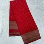 Trending Red Coco Zari Premium Khadi Geogrette with Rich Pallu (Premium, Butti, Rich border, Coco Zari)