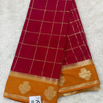 Semi Mysore Crape with Rich Pallu (Premium, Checks, Flower Border)