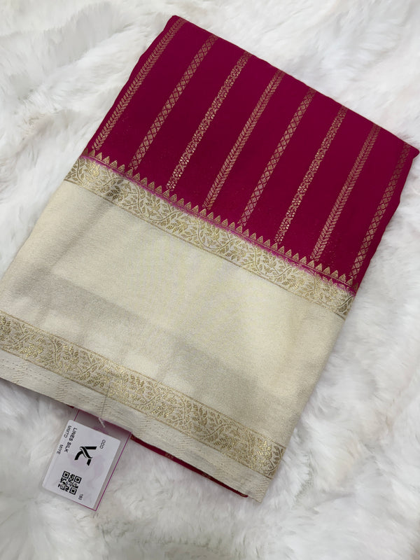 Semi Mysore Crape with Rich Pallu (Premium, Lines, Leaf Bentex Border)