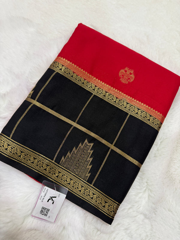 Semi Mysore Crape with Rich Pallu (Premium, Berunda Design, Bentex Checks Temple Border)
