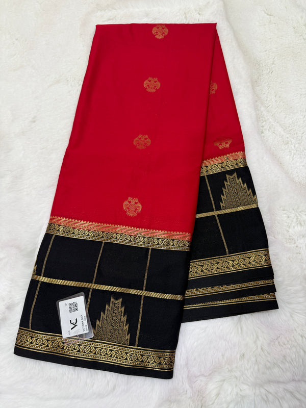 Semi Mysore Crape with Rich Pallu (Premium, Berunda Design, Bentex Checks Temple Border)