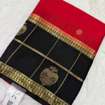 Semi Mysore Crape with Rich Pallu (Premium, Small Circular Design, Bentex Checks Gandaberunda Border)