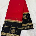 Semi Mysore Crape with Rich Pallu (Premium, Small Circular Design, Bentex Checks Gandaberunda Border)
