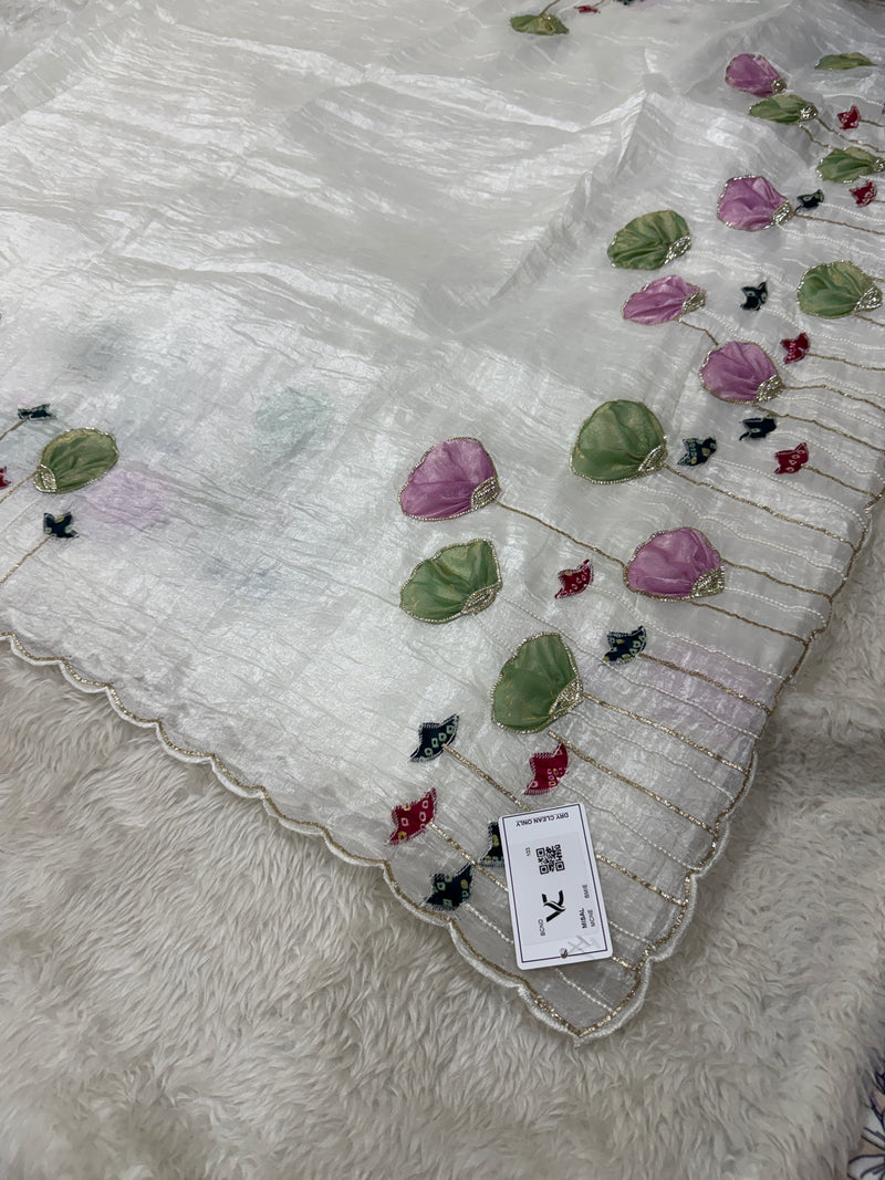 Organza Saree with Aplic work