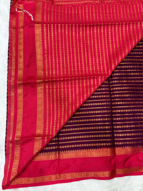 Semi Mysore Crape (Bentex Border, Lines, Contrast)