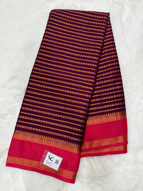 Semi Mysore Crape (Bentex Border, Lines, Contrast)