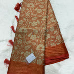 Tissue Silk With Tassel (Zari Border, Zari Print Design, Contrast)