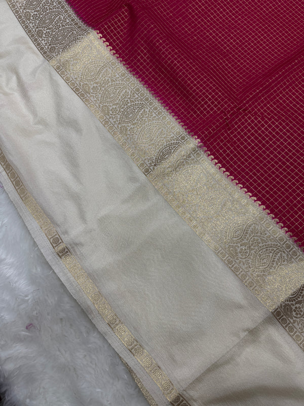 Semi Mysore Crape with Rich Pallu (Premium, Checks, Geometrical Bentex Border)